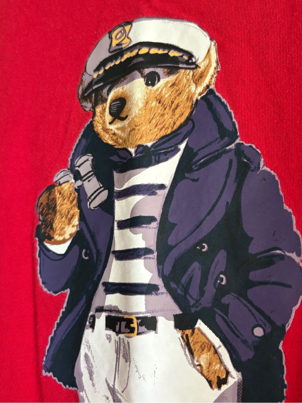 Ralph Lauren Red Crewneck Tee with Polo Bear- Youth XL (18-20) - Picture 7 of 8